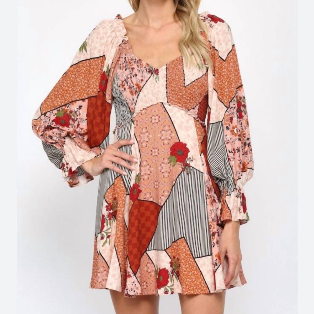 Fate boho patchwork print mini dress - Small